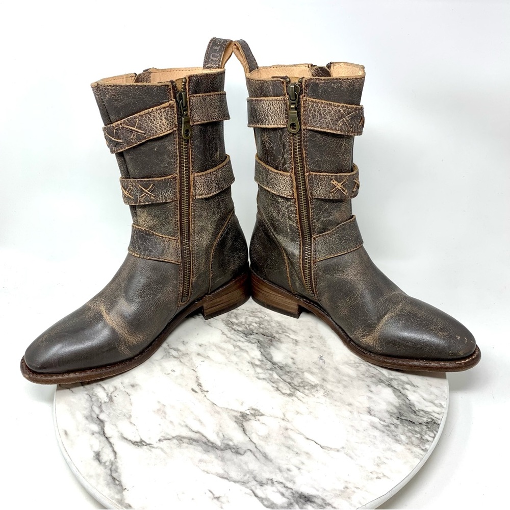 Bed Stu Blanchett Braid Buckle Strap Mid Calf Leather Boots 7 Bohemian Moto Boho - Picture 7 of 16